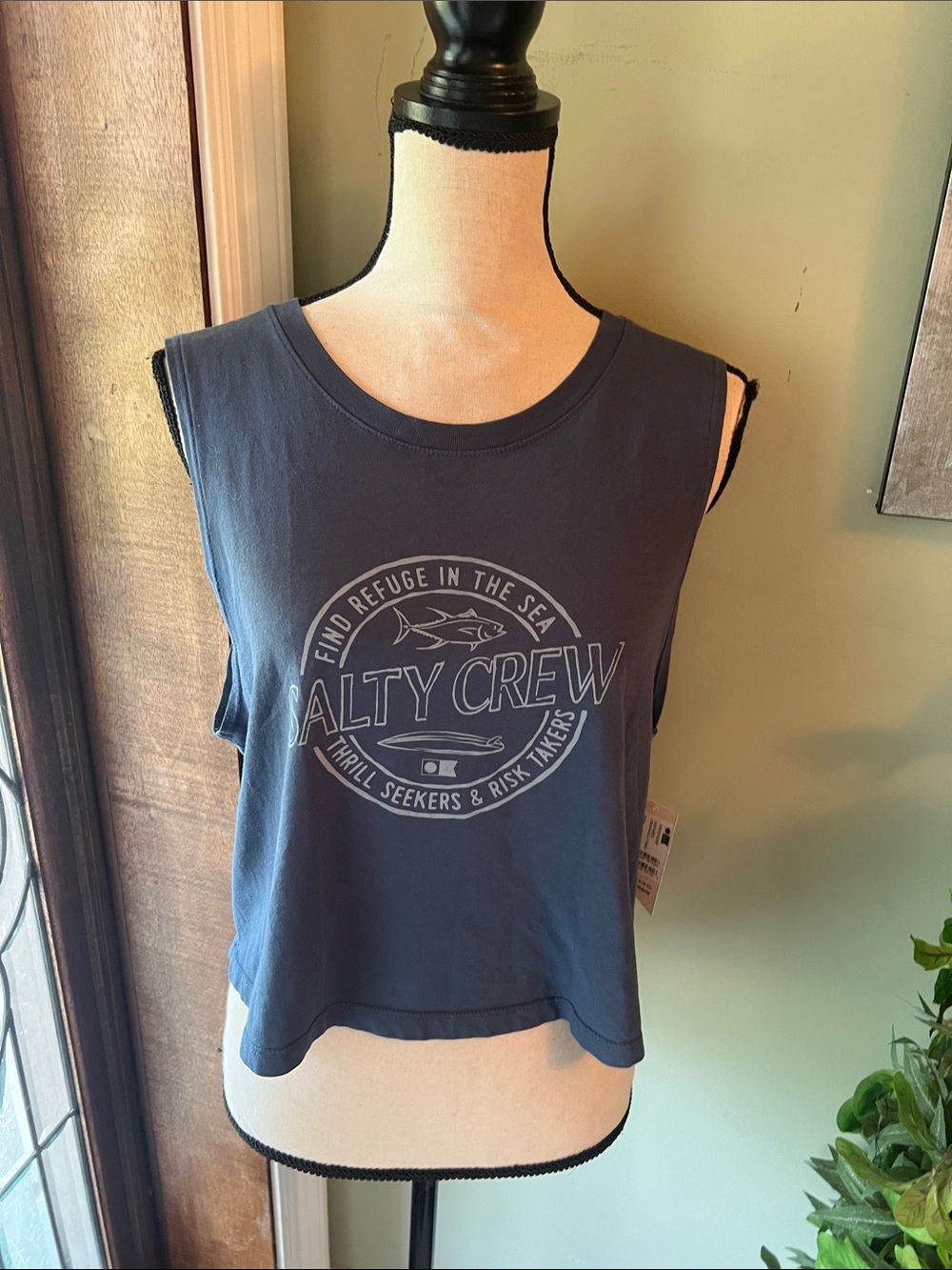Salty Crew Navy Graphic Crop Muscle Tank